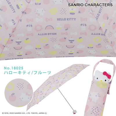 Sanrioの雨晴兼用折りたたみ雨傘 ハローキティ 桜 アンブレラフェイス Line Drops